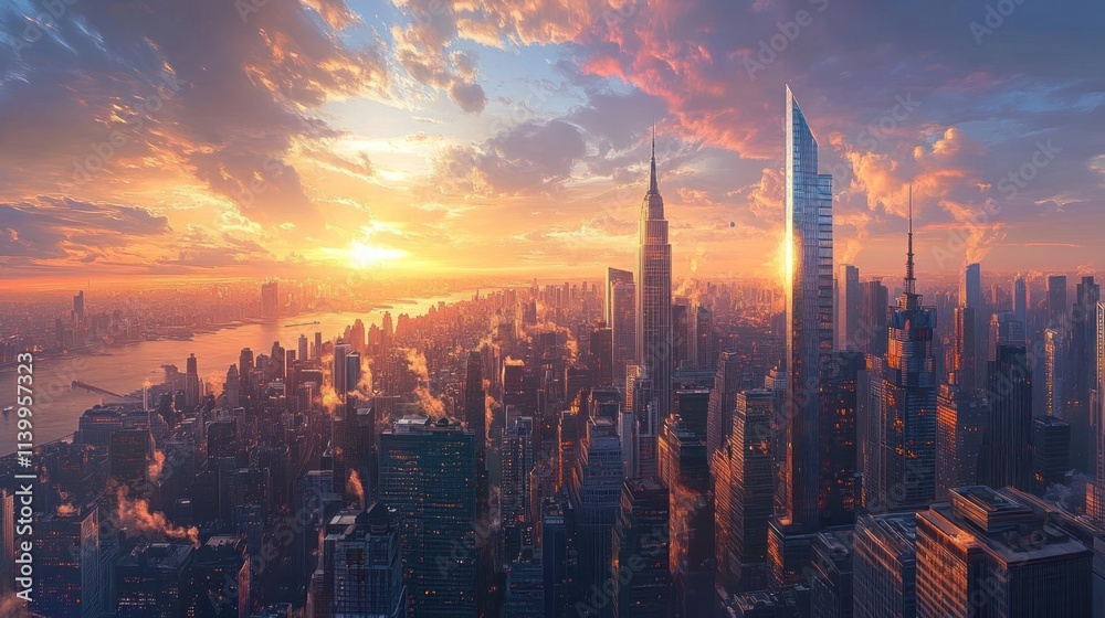 Fototapeta premium Majestic Sunset over the New York City Skyline