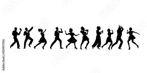 Dancers performing a lively salsa routine on stage during a festival, Vector Graphic
