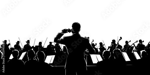 Engineer capturing the sound of a full orchestra during a live performance, Vector Graphic