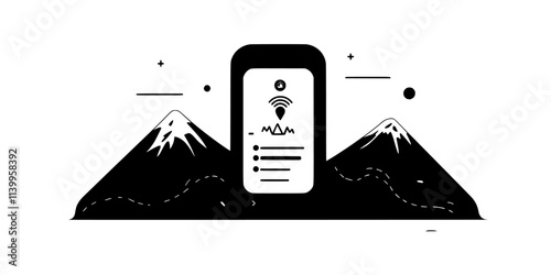 Fitness tracker logging distance covered during a hike in a mountainous region, Vector Graphic