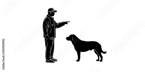 Individual guiding a dog to stand on its hind legs during a trick demonstration, Vector Graphic