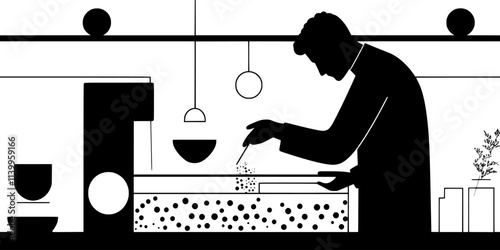 Individual setting up a spawning tank with proper hiding places for fish eggs, Vector Graphic