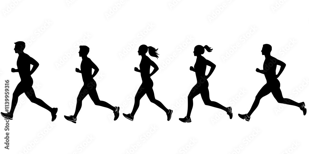 Fototapeta premium Runners timing their pace during a marathon training session, Vector Graphic