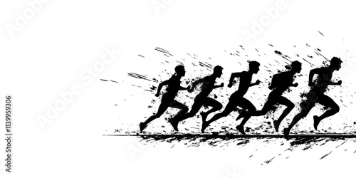 Individuals participating in a sprint competition at a local sports field, Vector Graphic