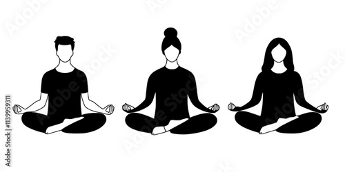 Individuals practicing mantra repetition as part of transcendental meditation, Vector Graphic