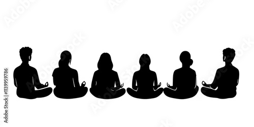 Participants enjoying a moment of silence during a mindfulness session, Vector Graphic