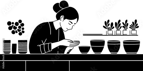 Person carefully joining two clay parts for a larger ceramic project, Vector Graphic