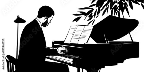 Person reviewing recorded improvisations from a jazz session in a studio, Vector Graphic