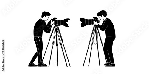 Photographers choosing prime positions to get clear, uninterrupted shots of birds, Vector Graphic