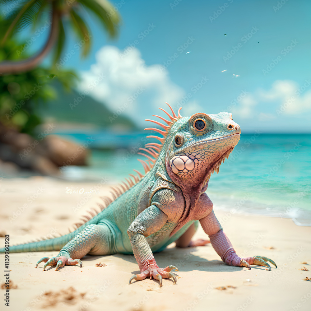 Fototapeta premium Pastel iguana on the beach