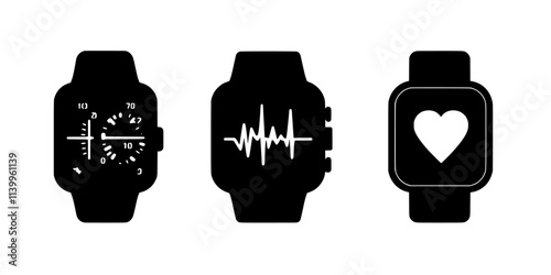 Smartwatch tracking heart rate during high-intensity interval workout, Vector Graphic