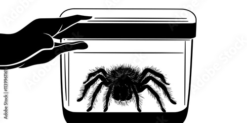 Someone installing a heat source inside a tarantula’s tank to regulate the pet's environment, Vector Graphic