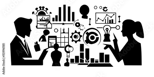 Someone managing different scenarios while making strategic adjustments in a complex simulation game, Vector Graphic