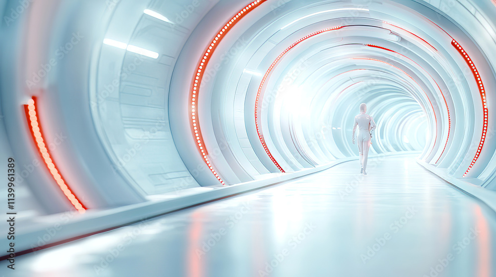 Obraz premium Norovirus spreads easily but prevention and treatment reduce infection. Futuristic Isolation Tunnel with Quarantine Concept