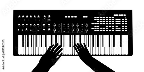 The arpeggiator being activated on a synthesizer for creating rhythmic melodic sequences, Vector Graphic