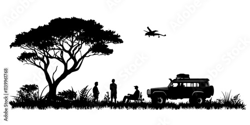 Travelers participating in a wildlife rescue activity while visiting a conservation center, Vector Graphic