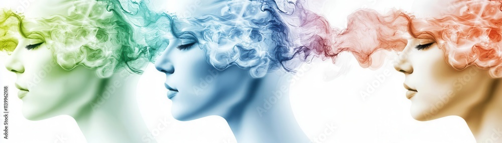 Fototapeta premium Artistic visualization of thought processes with colorful smoke abstract representation digital art creative environment side view