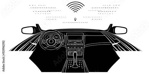 Voice assistant giving directions through a speaker system installed in a car dashboard, Vector Graphic