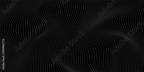 Black abstract background design. Modern wavy line pattern in monochrome colors. Premium stripe texture for banner, business backdrop. Dark horizontal