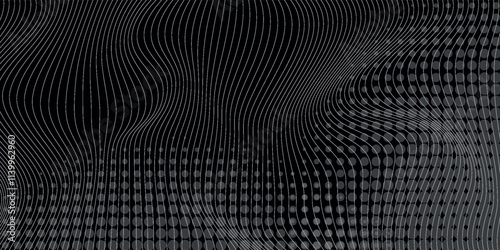 Black abstract background design. Modern wavy line pattern in monochrome colors. Premium stripe texture for banner, business backdrop. Dark horizontal