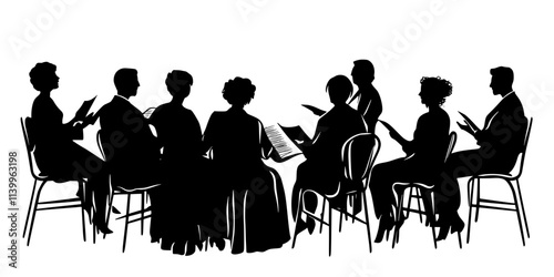 A cast participating in a read-through of a dramatic play before rehearsals, Digital Art