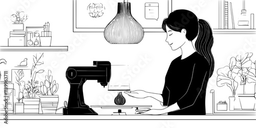 A custom-designed lampshade being printed for a home lighting fixture, Digital Art