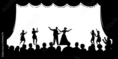 A director coaching actors on stage while they perform a dramatic scene, Digital Art