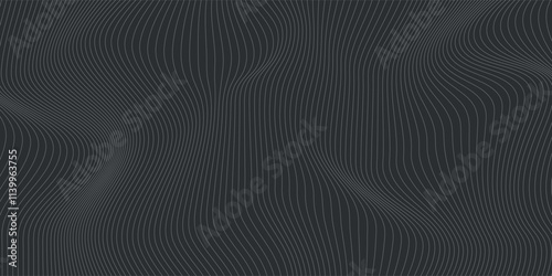 Abstract grey background design. Modern wavy lines pattern in monochrome colors. Premium line texture for banner, business background. Dark horizontal