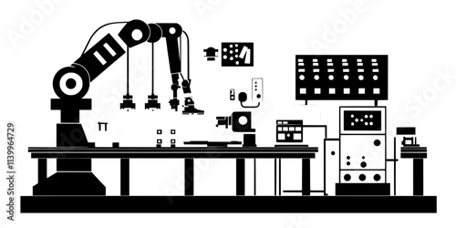 A large industrial robot operating machinery in an automated assembly line, Digital Art