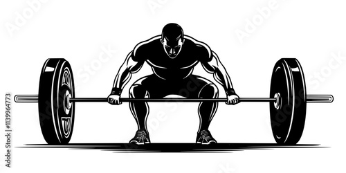 Lifter performing a deadlift with a barbell placed on the floor, feet shoulder-width apart, Digital Art
