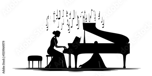 Performer playing a duet on two pianos at a music festival competition, Digital Art