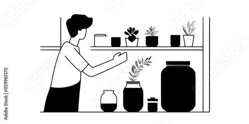 A person checking the contents of a fermenting jar for progress, Digital Art