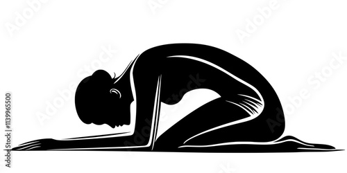 Person holding deep seated forward fold, resting head on support, Digital Art