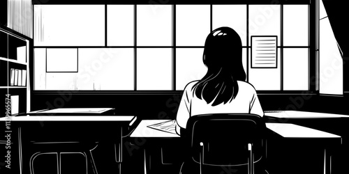 A person learning language while interacting in a classroom immersion setting, Digital Art