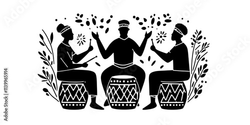 Person playing hand drums in a drum circle with others, Digital Art