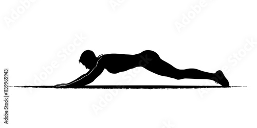 A person performing a push-up with hands on the ground and legs extended behind, Digital Art
