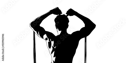 A person performing a bicep curl while pulling resistance bands upward with their hands, Digital Art