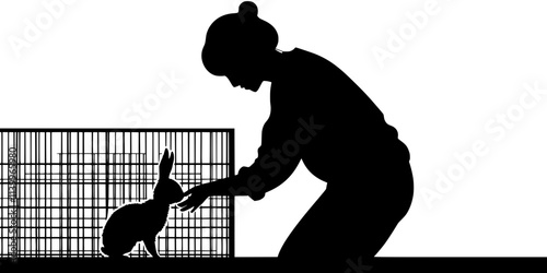 A person placing a rabbit into a playpen, preparing for exercise and enrichment, Digital Art