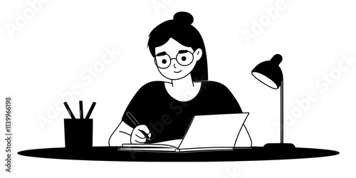 Person solving sentence formation exercises during a grammar class, book and pen in hand, Digital Art