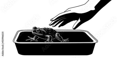 A person transferring a toad between enclosures, practicing safe handling techniques, Digital Art