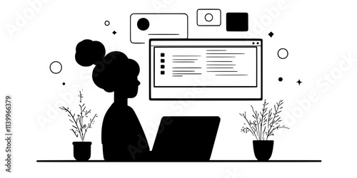 A person typing responses for a language assessment in an online course, Digital Art