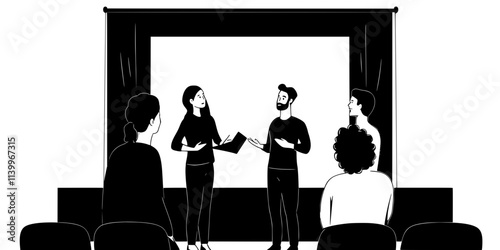 Team of improvisers presenting a skit without a scripted dialogue on stage, Digital Art