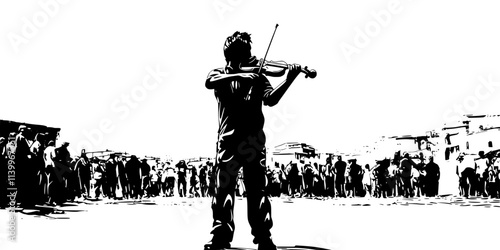 Violinist performing traditional folk music at a cultural festival, Digital Art