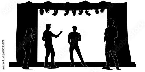 Actors engaging in intense dialogue during a dramatic theater performance on stage, Digital Art