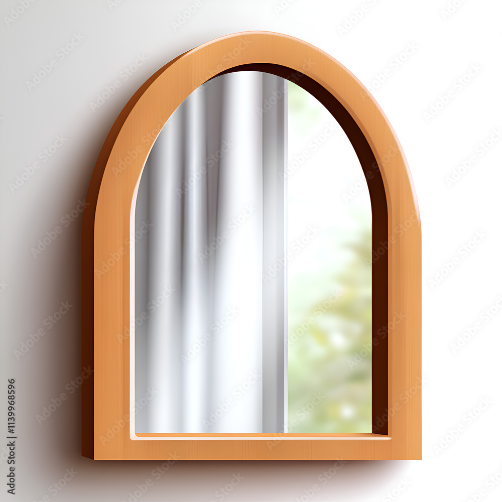 A stylish arched mirror hangs on a wall, reflecting soft light and a glimpse of nature outside. A stylish arched mirror hangs on a wall, reflecting soft light and a glimpse of nature outside.