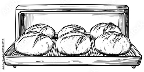 Freshly baked sourdough loaves resting on cooling racks in a kitchen, Digital Art