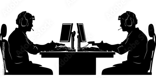 Gamers issuing orders to their troops while expanding their base on a digital battlefield, Digital Art