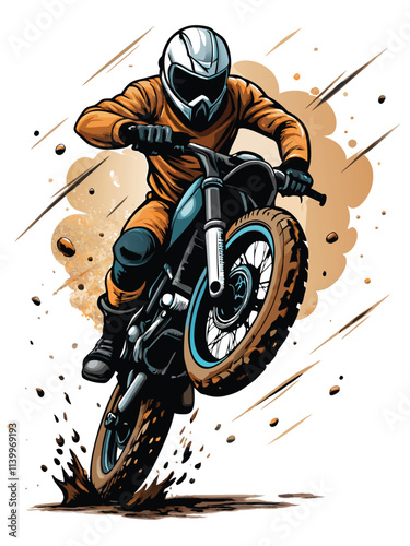 A biker executes a breathtaking wheelie, kicking up a massive dust cloud on a sun-drenched road.  Action shot emphasizing speed and skill.