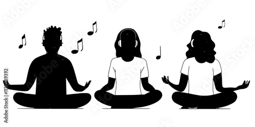 Groups practicing mindfulness while enveloped in sound during a session, Digital Art