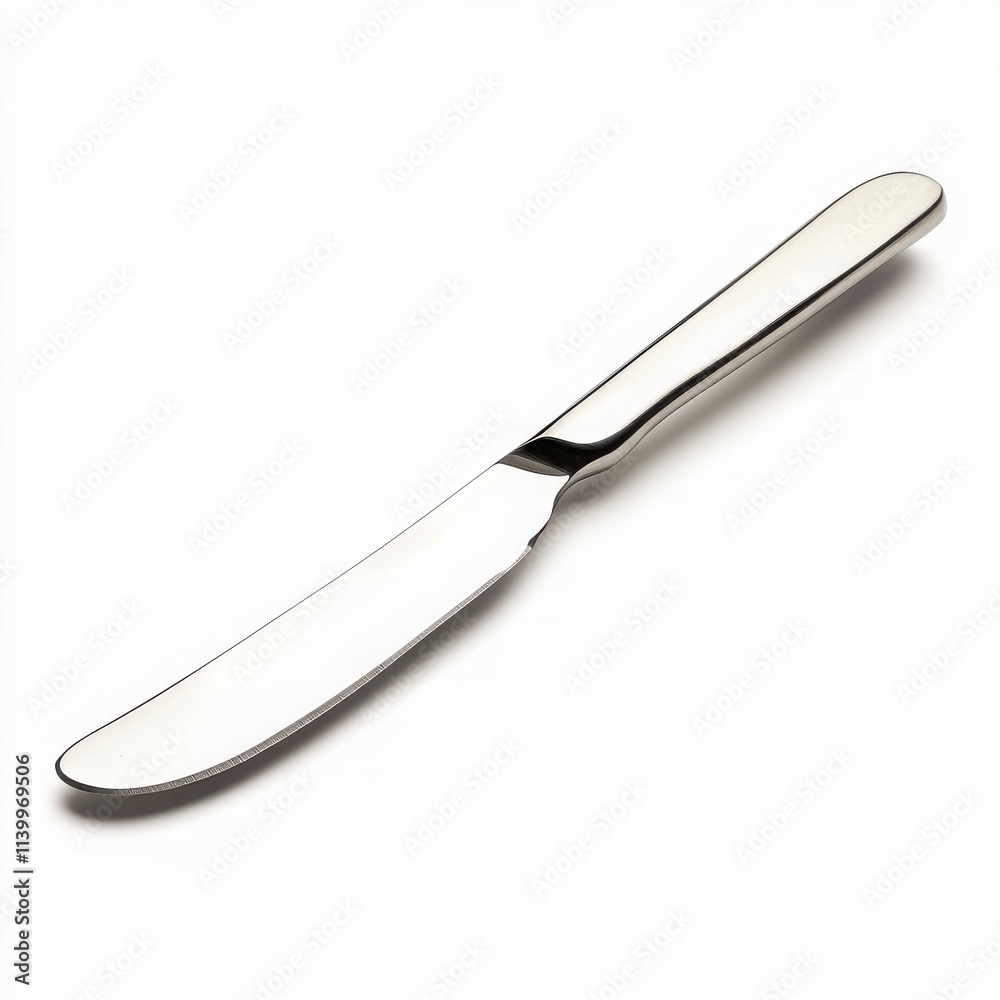 A classic butter knife with a rounded blade and simple handle on a white background A classic butter knife with a rounded blade and simple handle on a white background